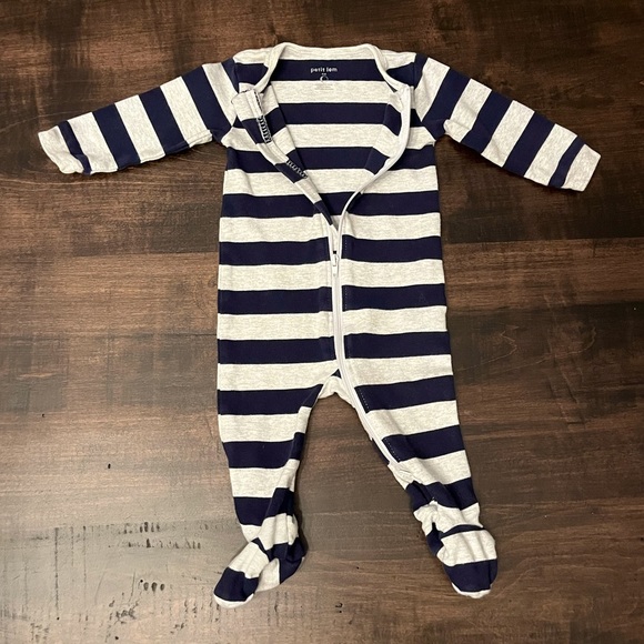 Petit Lem One Pieces Petit Lem Navy Yarndyed Striped Zipper Sleeper